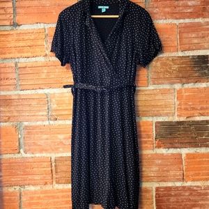 Louie et Lucie Black Short Sleeve Belted Polka Dot Knit Dress